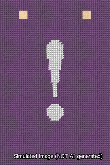 A simulated image of the stitched needlepoint design: Banner 13m Squared Exclamation White on Purple. Not A.I. generated.