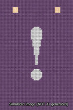 A simulated image of the stitched needlepoint design: Banner 13m Squared Exclamation White on Purple. Not A.I. generated.