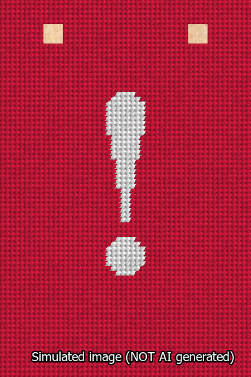 A simulated image of the stitched needlepoint design: Banner 13m Squared Exclamation White on Red. Not A.I. generated.