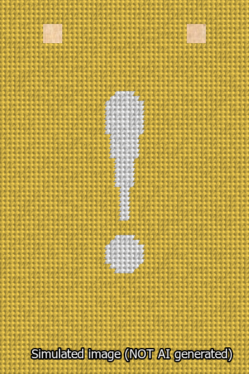 A simulated image of the stitched needlepoint design: Banner 13m Squared Exclamation White on Yellow. Not A.I. generated.