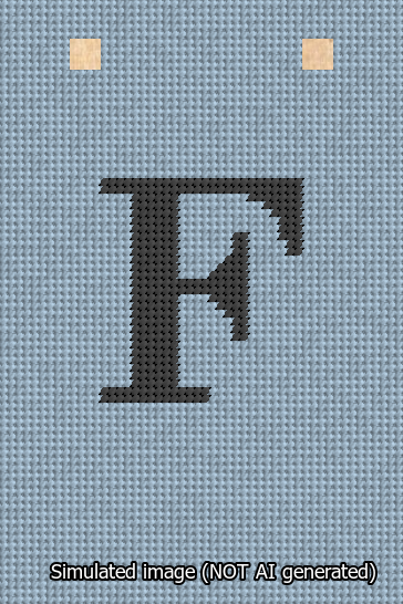 A simulated image of the stitched needlepoint design: Banner 13m Squared F Black on Light Blue. Not A.I. generated.