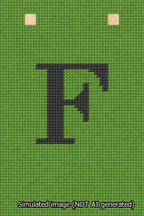 A simulated image of the stitched needlepoint design: Banner 13m Squared F Black on Light Green. Not A.I. generated.