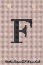 A simulated image of the stitched needlepoint design: Banner 13m Squared F Black on Pink. Not A.I. generated.