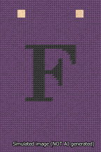 A simulated image of the stitched needlepoint design: Banner 13m Squared F Black on Purple. Not A.I. generated.