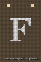 A simulated image of the stitched needlepoint design: Banner 13m Squared F White on Brown. Not A.I. generated.