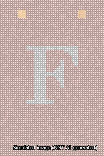 A simulated image of the stitched needlepoint design: Banner 13m Squared F White on Pink. Not A.I. generated.