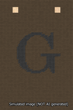 A simulated image of the stitched needlepoint design: Banner 13m Squared G Black on Brown. Not A.I. generated.