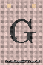 A simulated image of the stitched needlepoint design: Banner 13m Squared G Black on Pink. Not A.I. generated.