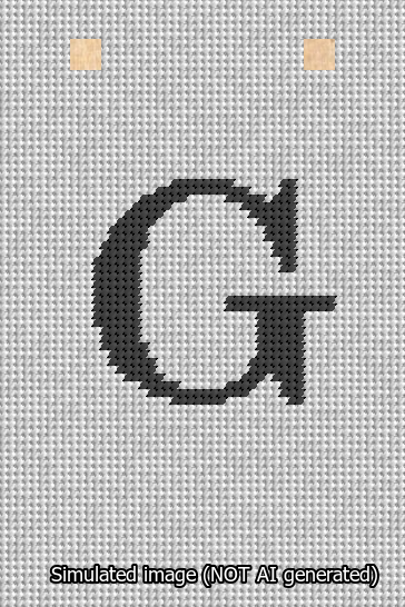 A simulated image of the stitched needlepoint design: Banner 13m Squared G Black on White. Not A.I. generated.