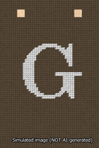 A simulated image of the stitched needlepoint design: Banner 13m Squared G White on Brown. Not A.I. generated.