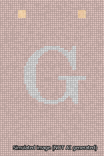 A simulated image of the stitched needlepoint design: Banner 13m Squared G White on Pink. Not A.I. generated.