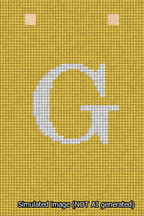 A simulated image of the stitched needlepoint design: Banner 13m Squared G White on Yellow. Not A.I. generated.