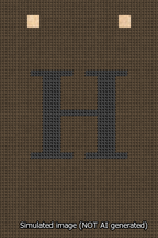 A simulated image of the stitched needlepoint design: Banner 13m Squared H Black on Brown. Not A.I. generated.