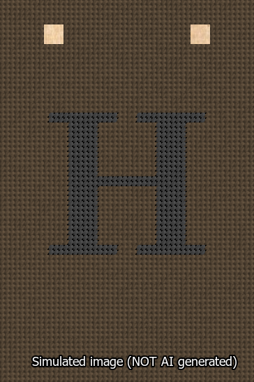 A simulated image of the stitched needlepoint design: Banner 13m Squared H Black on Brown. Not A.I. generated.