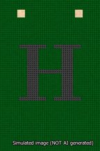 A simulated image of the stitched needlepoint design: Banner 13m Squared H Black on Green. Not A.I. generated.
