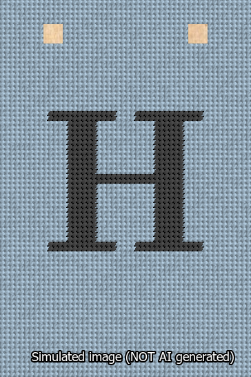 A simulated image of the stitched needlepoint design: Banner 13m Squared H Black on Light Blue. Not A.I. generated.