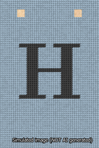 A simulated image of the stitched needlepoint design: Banner 13m Squared H Black on Light Blue. Not A.I. generated.