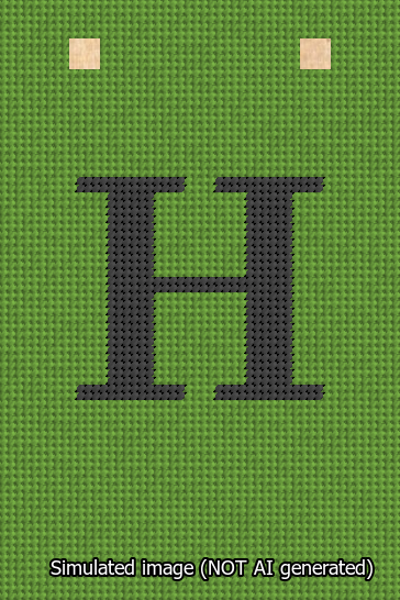 A simulated image of the stitched needlepoint design: Banner 13m Squared H Black on Light Green. Not A.I. generated.