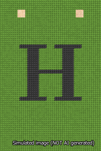A simulated image of the stitched needlepoint design: Banner 13m Squared H Black on Light Green. Not A.I. generated.