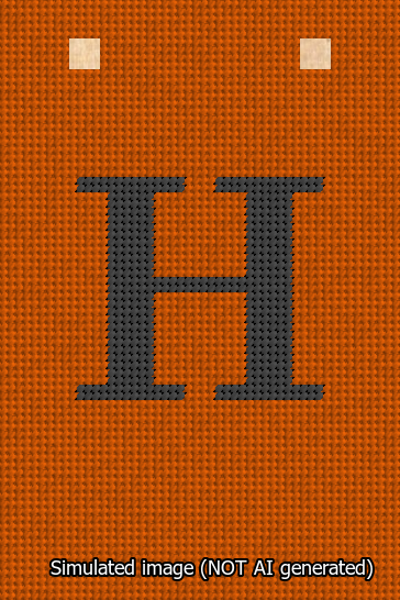 A simulated image of the stitched needlepoint design: Banner 13m Squared H Black on Orange. Not A.I. generated.