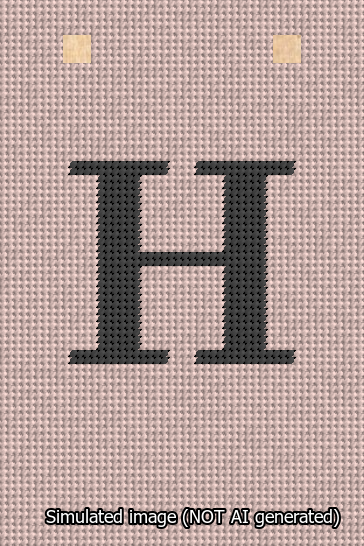A simulated image of the stitched needlepoint design: Banner 13m Squared H Black on Pink. Not A.I. generated.