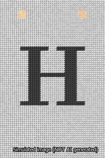 A simulated image of the stitched needlepoint design: Banner 13m Squared H Black on White. Not A.I. generated.