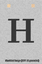 A simulated image of the stitched needlepoint design: Banner 13m Squared H Black on White. Not A.I. generated.