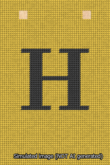 A simulated image of the stitched needlepoint design: Banner 13m Squared H Black on Yellow. Not A.I. generated.