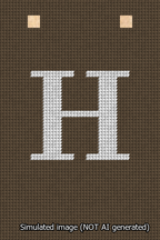 A simulated image of the stitched needlepoint design: Banner 13m Squared H White on Brown. Not A.I. generated.