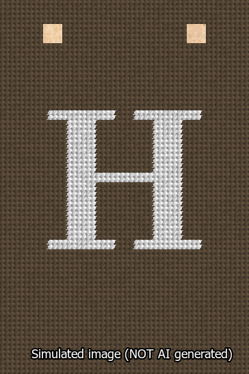 A simulated image of the stitched needlepoint design: Banner 13m Squared H White on Brown. Not A.I. generated.