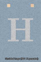 A simulated image of the stitched needlepoint design: Banner 13m Squared H White on Light Blue. Not A.I. generated.