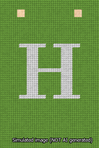A simulated image of the stitched needlepoint design: Banner 13m Squared H White on Light Green. Not A.I. generated.