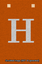 A simulated image of the stitched needlepoint design: Banner 13m Squared H White on Orange. Not A.I. generated.