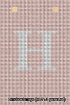 A simulated image of the stitched needlepoint design: Banner 13m Squared H White on Pink. Not A.I. generated.