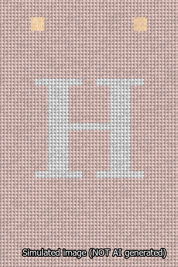 A simulated image of the stitched needlepoint design: Banner 13m Squared H White on Pink. Not A.I. generated.