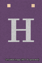 A simulated image of the stitched needlepoint design: Banner 13m Squared H White on Purple. Not A.I. generated.