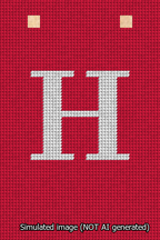 A simulated image of the stitched needlepoint design: Banner 13m Squared H White on Red. Not A.I. generated.
