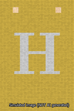 A simulated image of the stitched needlepoint design: Banner 13m Squared H White on Yellow. Not A.I. generated.