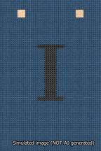 A simulated image of the stitched needlepoint design: Banner 13m Squared I Black on Blue. Not A.I. generated.