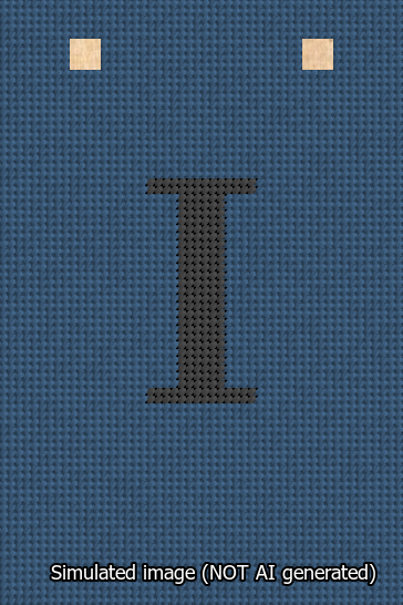A simulated image of the stitched needlepoint design: Banner 13m Squared I Black on Blue. Not A.I. generated.