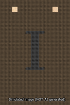 A simulated image of the stitched needlepoint design: Banner 13m Squared I Black on Brown. Not A.I. generated.