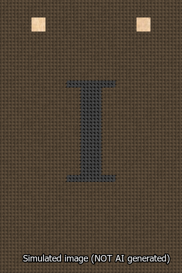 A simulated image of the stitched needlepoint design: Banner 13m Squared I Black on Brown. Not A.I. generated.