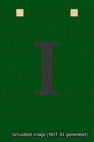 A simulated image of the stitched needlepoint design: Banner 13m Squared I Black on Green. Not A.I. generated.