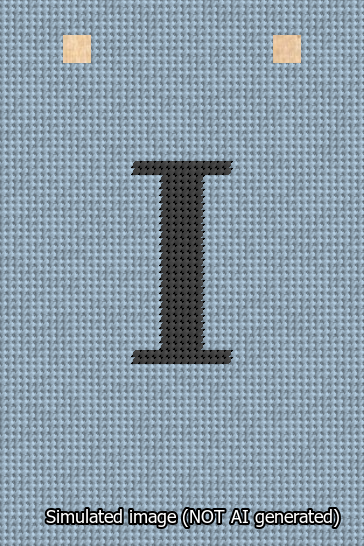 A simulated image of the stitched needlepoint design: Banner 13m Squared I Black on Light Blue. Not A.I. generated.