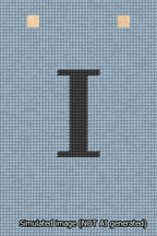 A simulated image of the stitched needlepoint design: Banner 13m Squared I Black on Light Blue. Not A.I. generated.