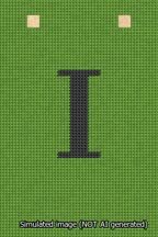 A simulated image of the stitched needlepoint design: Banner 13m Squared I Black on Light Green. Not A.I. generated.