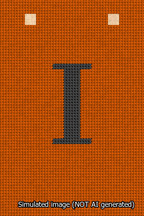 A simulated image of the stitched needlepoint design: Banner 13m Squared I Black on Orange. Not A.I. generated.