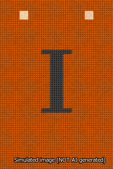 A simulated image of the stitched needlepoint design: Banner 13m Squared I Black on Orange. Not A.I. generated.