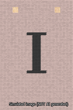 A simulated image of the stitched needlepoint design: Banner 13m Squared I Black on Pink. Not A.I. generated.