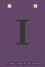 A simulated image of the stitched needlepoint design: Banner 13m Squared I Black on Purple. Not A.I. generated.